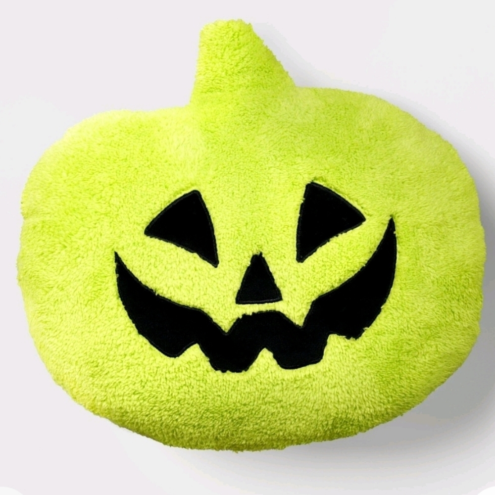 Target Hyde & EEK! 2024 Oval Pumpkin Faux Shearling Halloween Pillow Neon Green